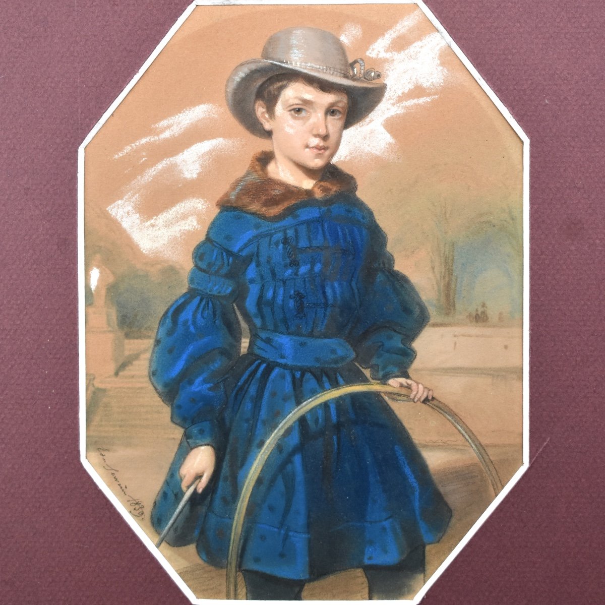 French School - Boy With Hoop - Pastel From The Louis-philippe Period 