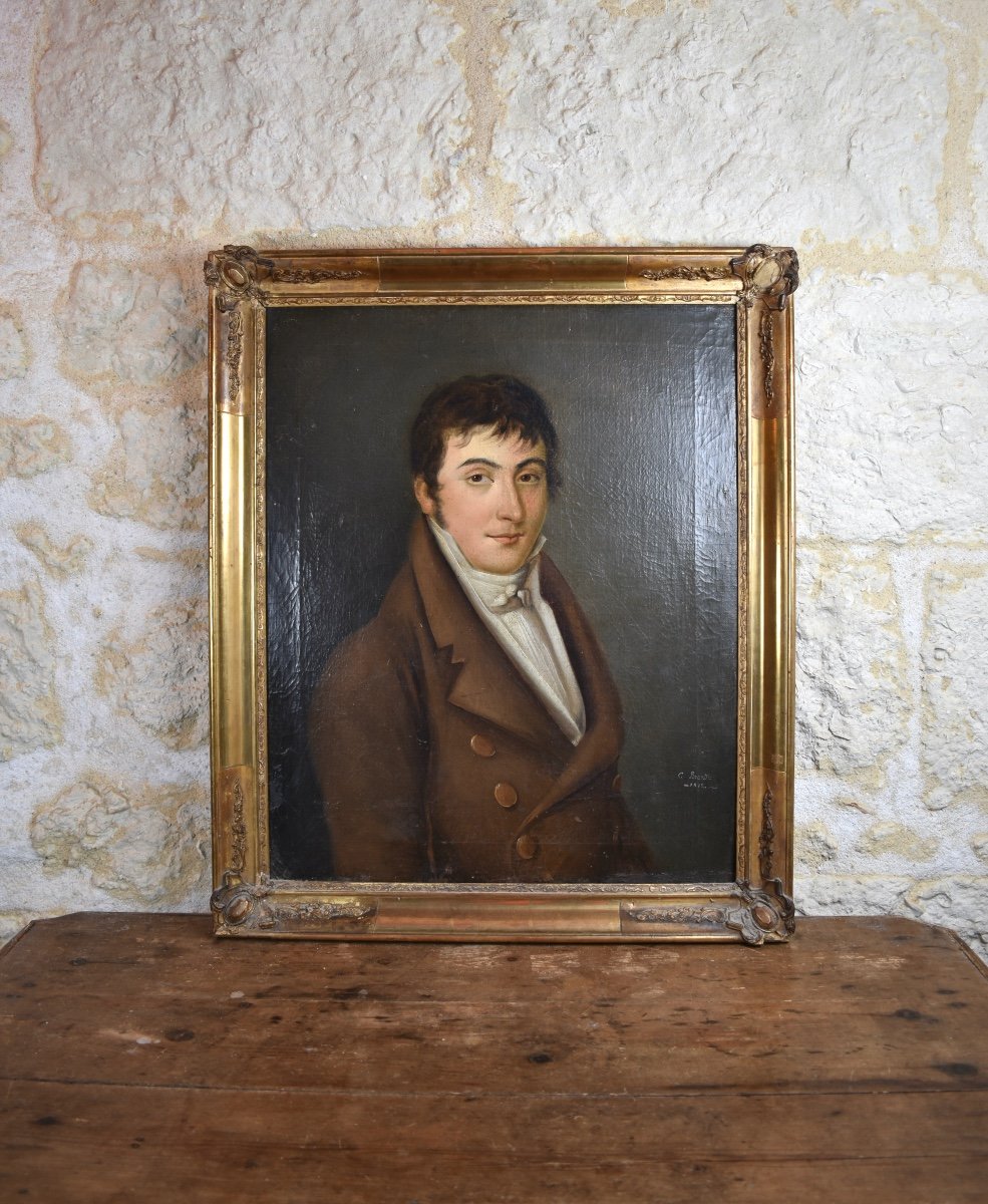 Charles Brandt - Portrait de jeune homme - Empire - Huile sur toile-photo-1