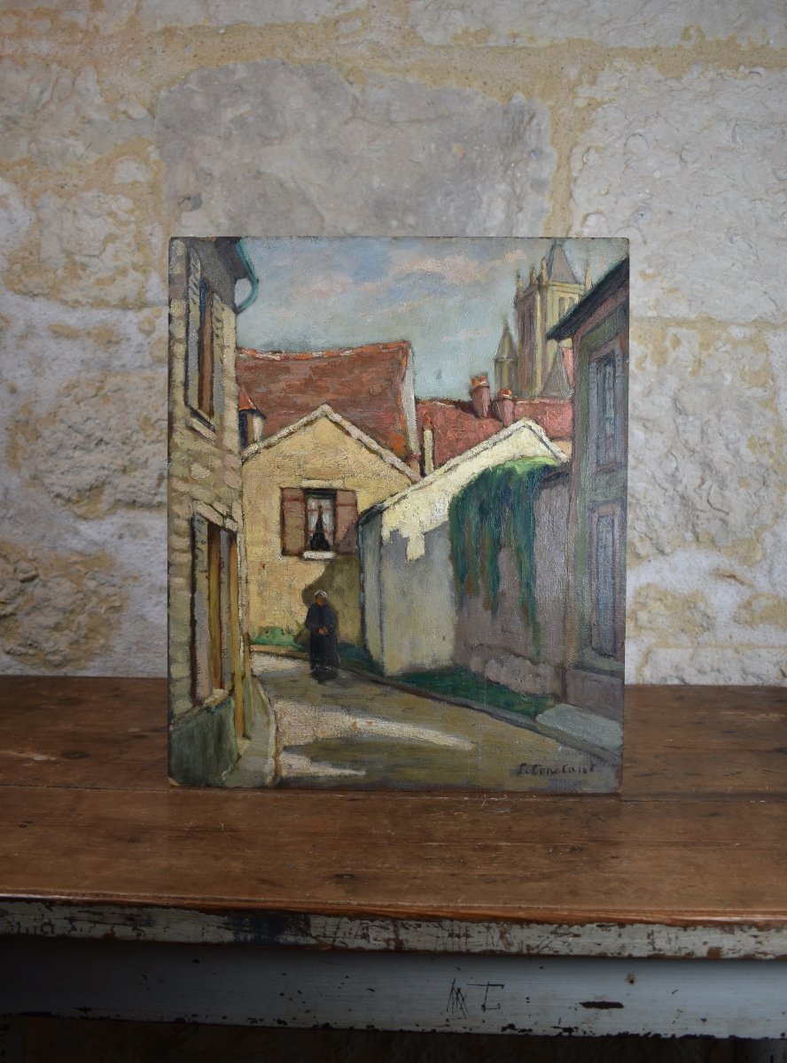 Joseph Constantinovsky (1892-1969) - Rue à Moret-sur-Loing - huile sur panneau-photo-3