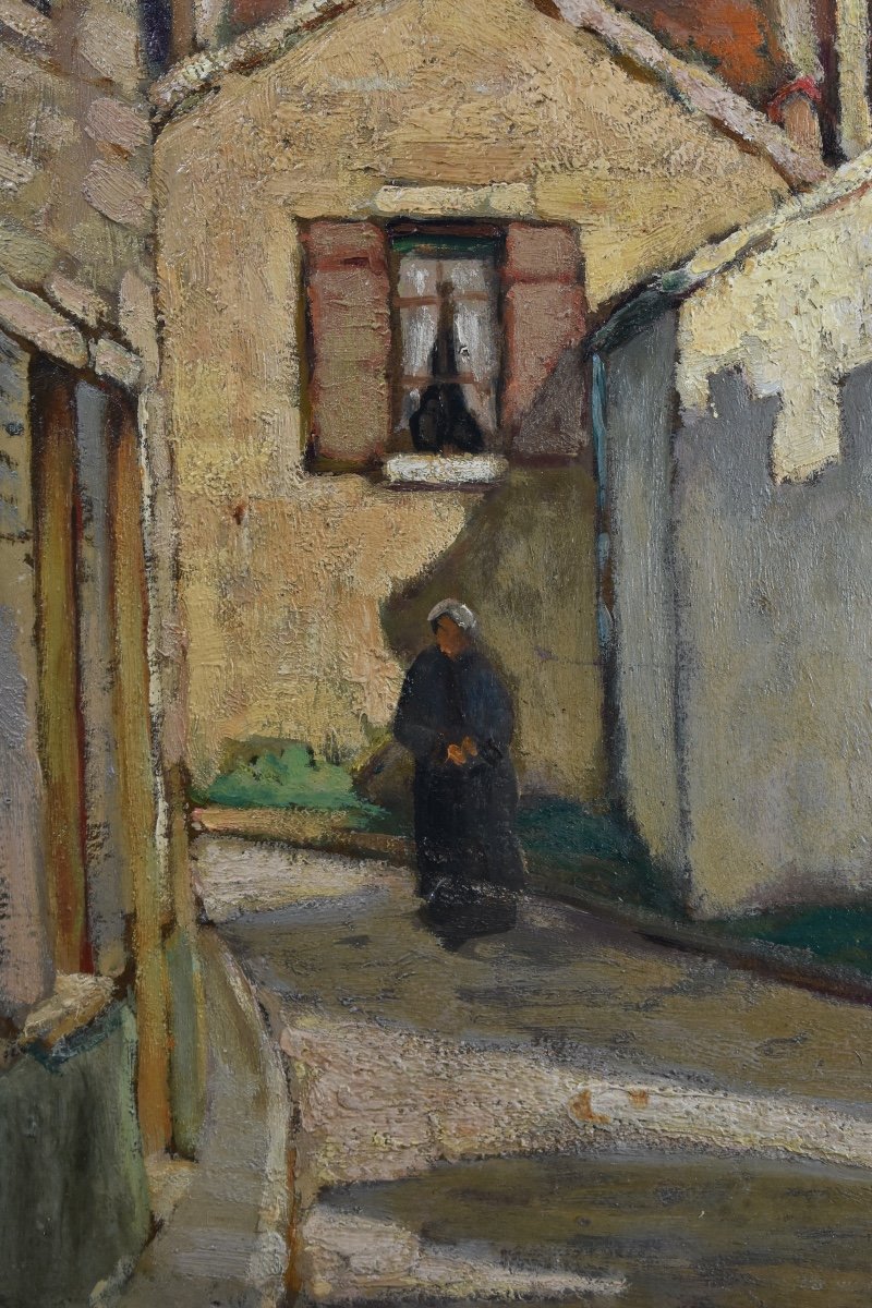 Joseph Constantinovsky (1892-1969) - Rue à Moret-sur-Loing - huile sur panneau-photo-4