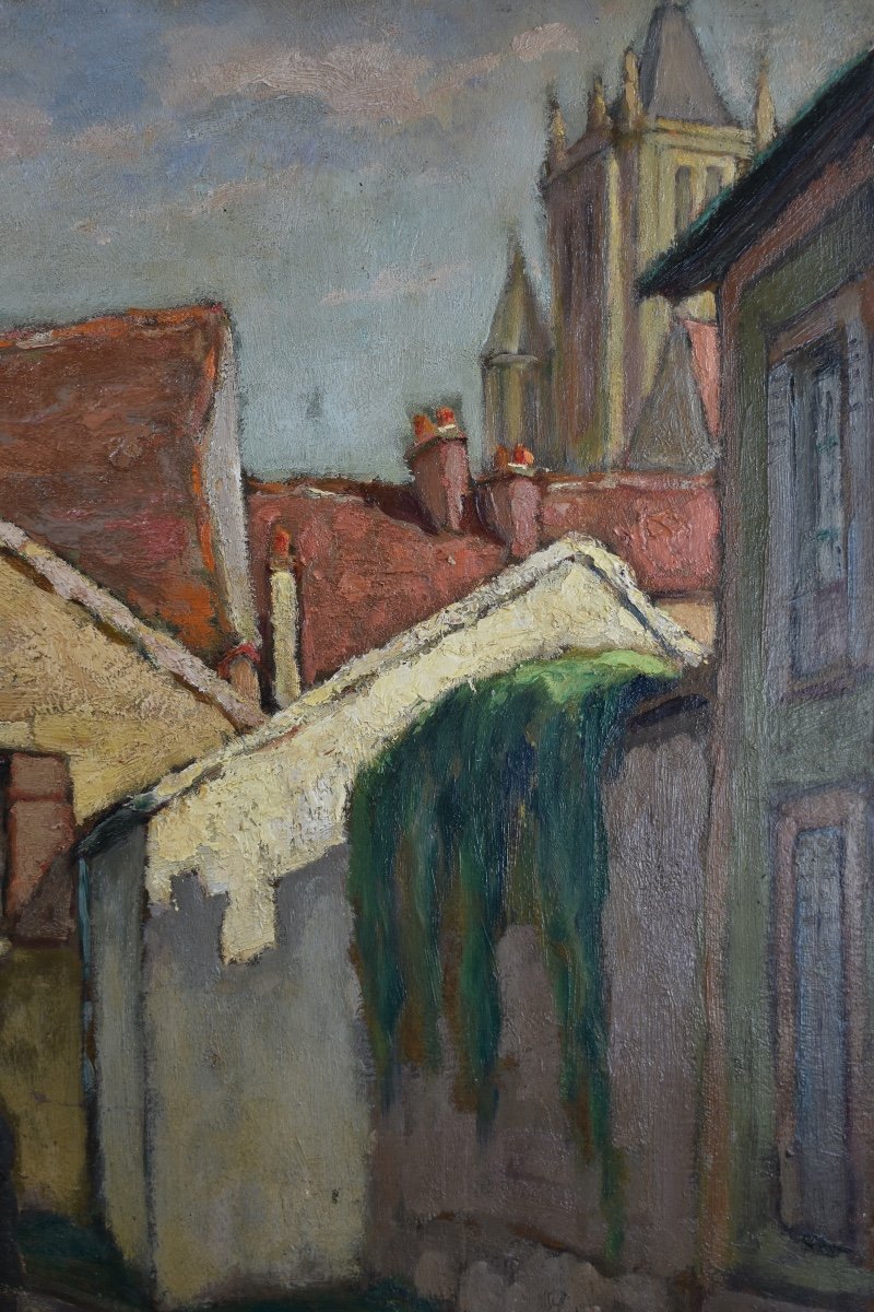 Joseph Constantinovsky (1892-1969) - Rue à Moret-sur-Loing - huile sur panneau-photo-1