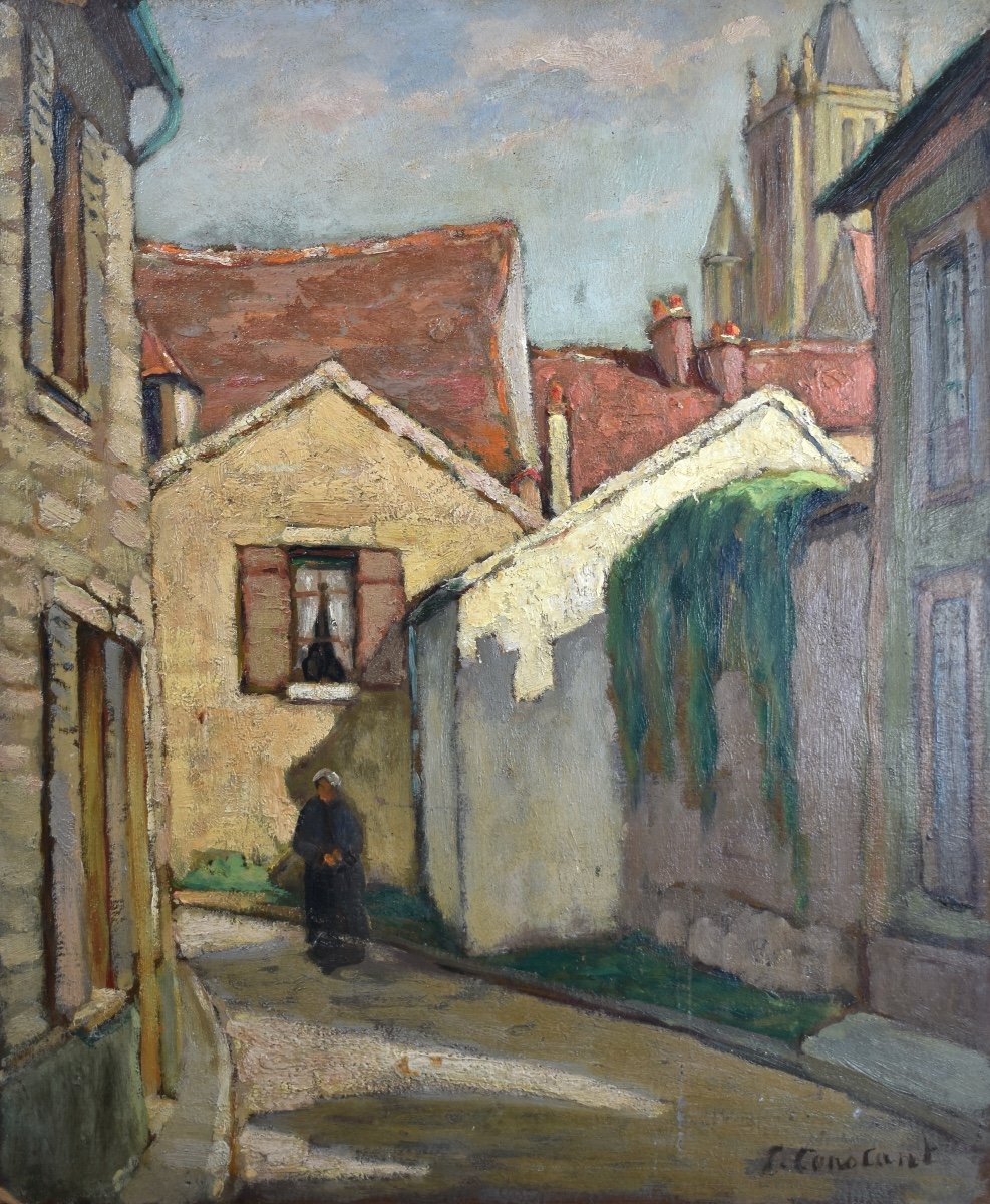 Joseph Constantinovsky (1892-1969) - Rue à Moret-sur-Loing - huile sur panneau