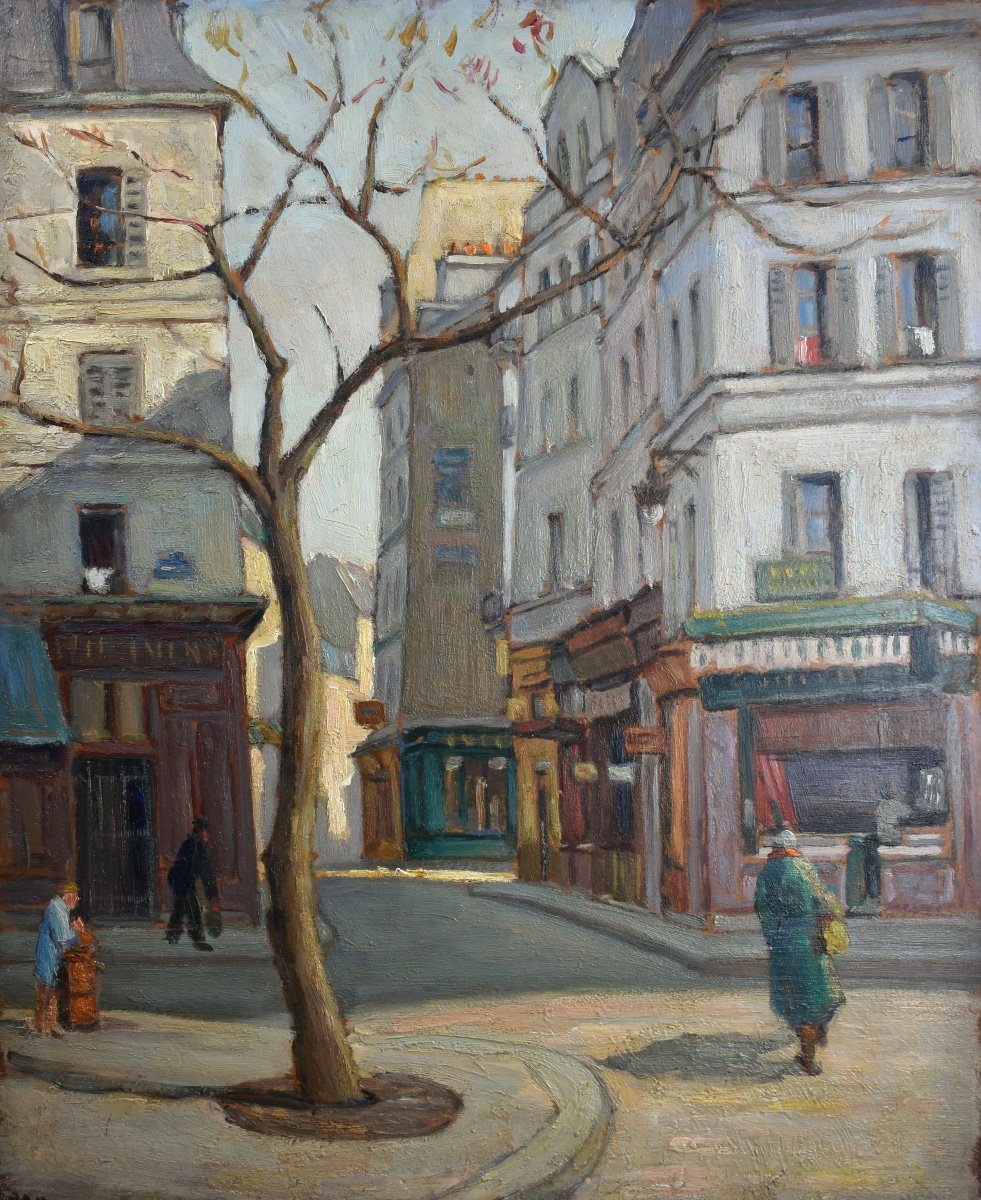 Joseph Constantinovsky (1892-1969) - Paris, vue place de la Contrescarpe - huile sur isorel