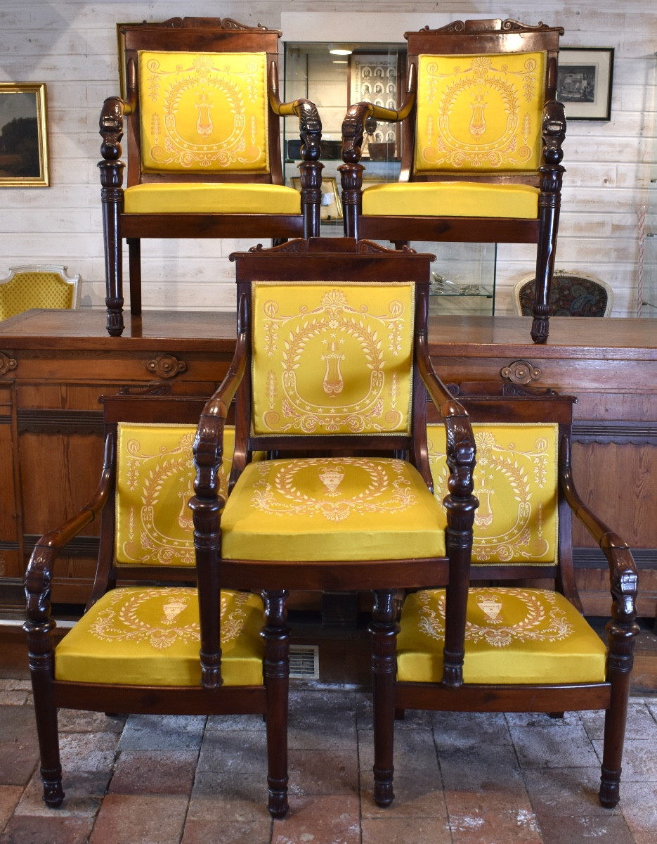 Five Empire Period Mahogany Armchairs