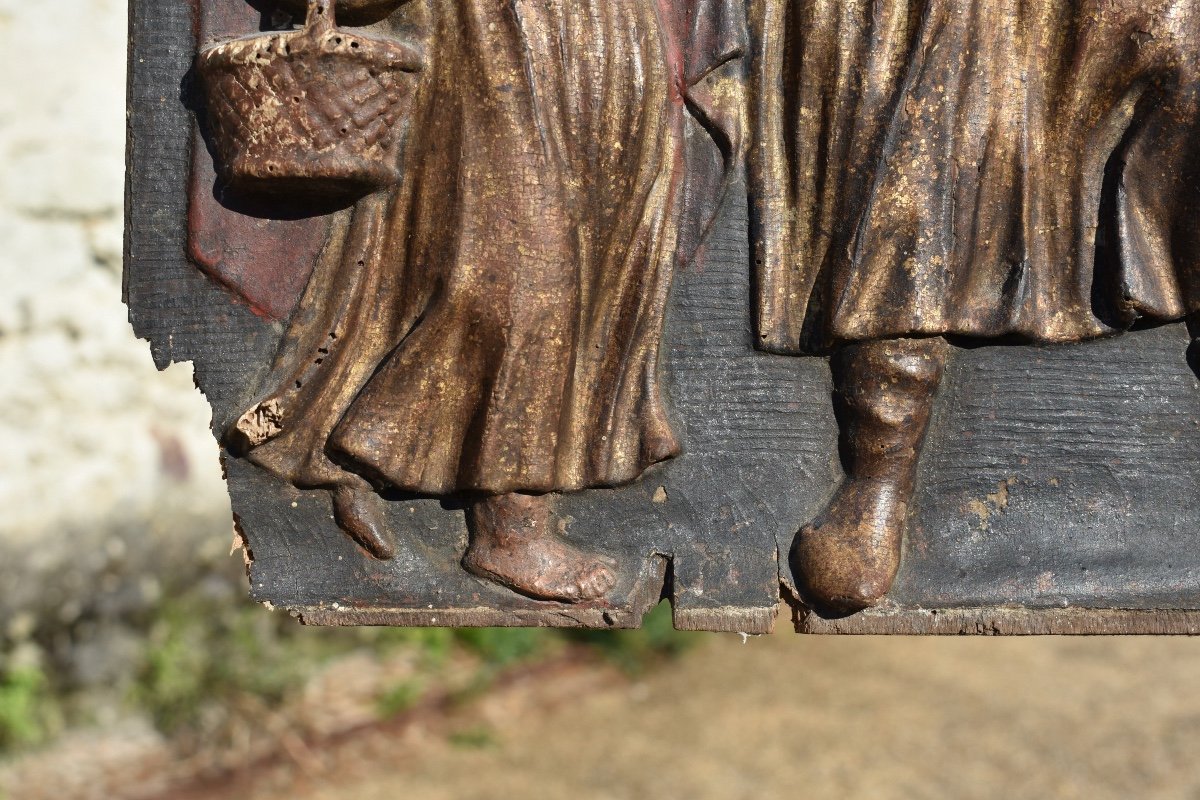 Saint Joseph et l'Enfant Jésus - Panneau de retable bas-relief bois polychrome XVIIe (?) - -photo-6