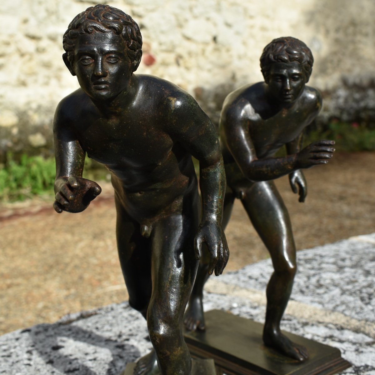 - Bronze du Grand Tour fin XIXe - Les deux coureurs d&rsquo;apr&egrave;s l&rsquo;antique Villa Papyrus Herculanum-photo-4