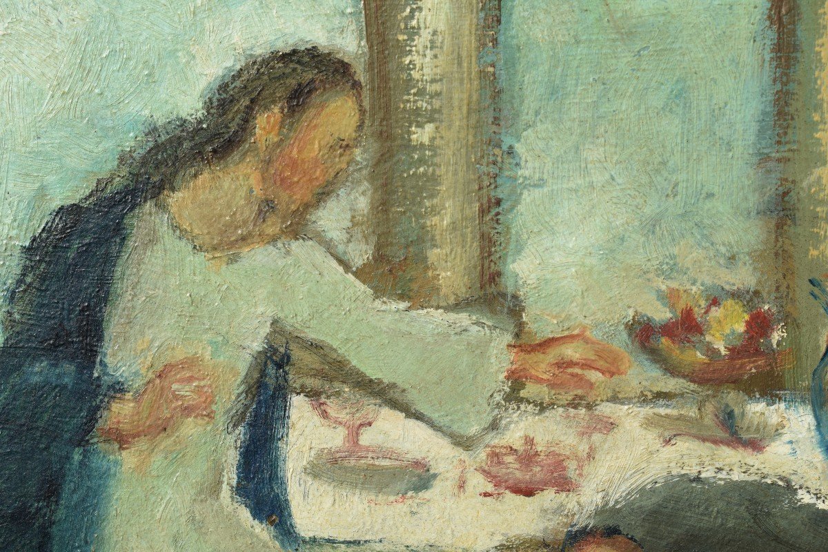 &Eacute;cole moderne post impressionniste - Marie Madeleine lavant les pieds de J&eacute;sus Christ - Huile-photo-3