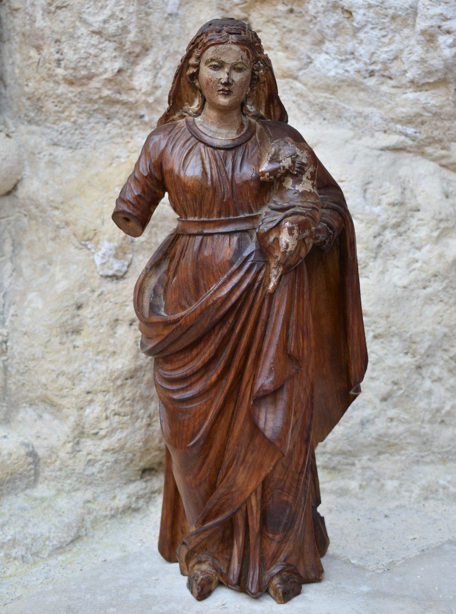 Statuette de la Vierge &agrave; l&rsquo;Enfant en bois sculpt&eacute; XVIIIe -photo-2