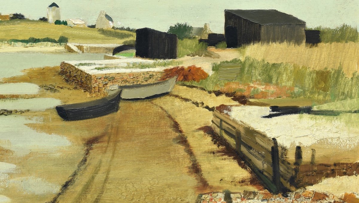 Jacques Eitel (1926-2006) - Paysage c&ocirc;tier &agrave; &Eacute;tel Morbihan Bretagne -  Huile sur toile-photo-4