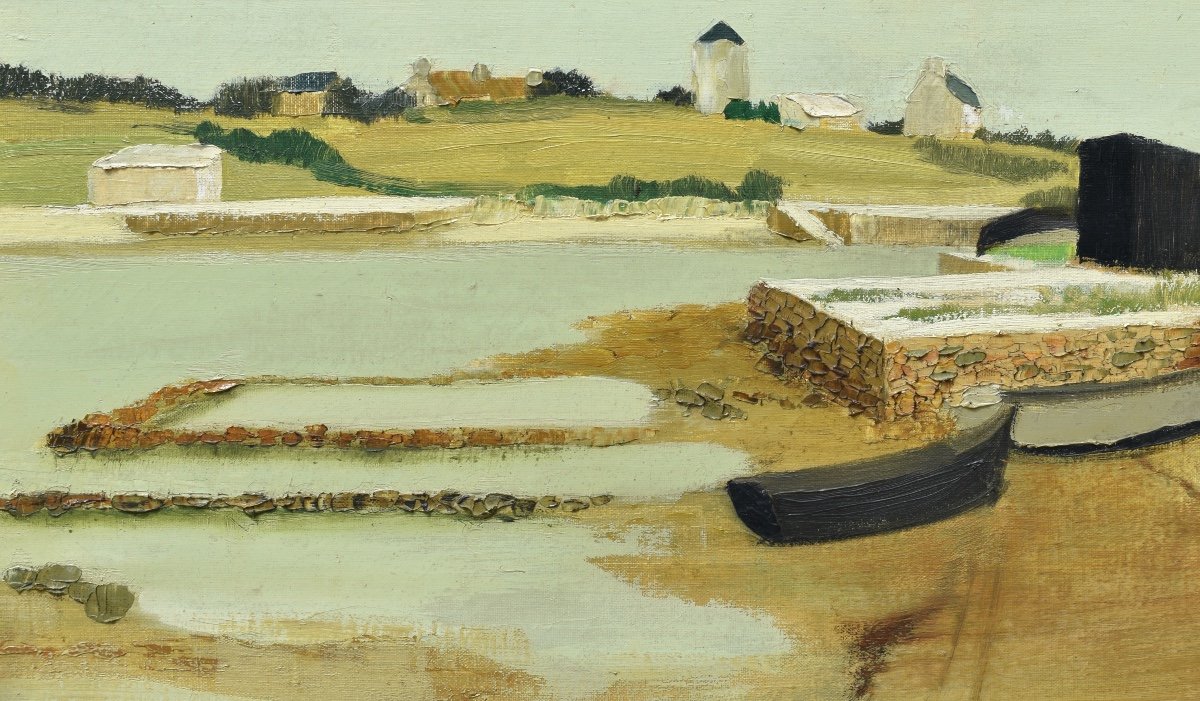 Jacques Eitel (1926-2006) - Paysage c&ocirc;tier &agrave; &Eacute;tel Morbihan Bretagne -  Huile sur toile-photo-1