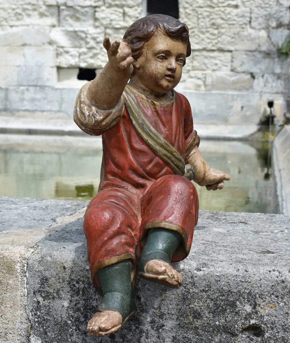 Sculpture baroque d&rsquo;enfant en bois polychrome - France - Milieu du XVIIIe -photo-2