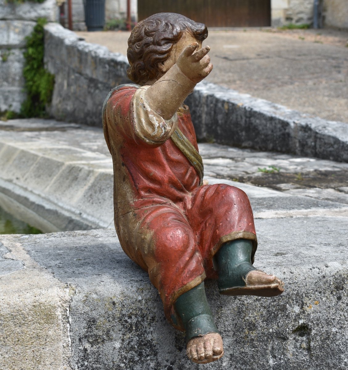 Sculpture baroque d&rsquo;enfant en bois polychrome - France - Milieu du XVIIIe -photo-3