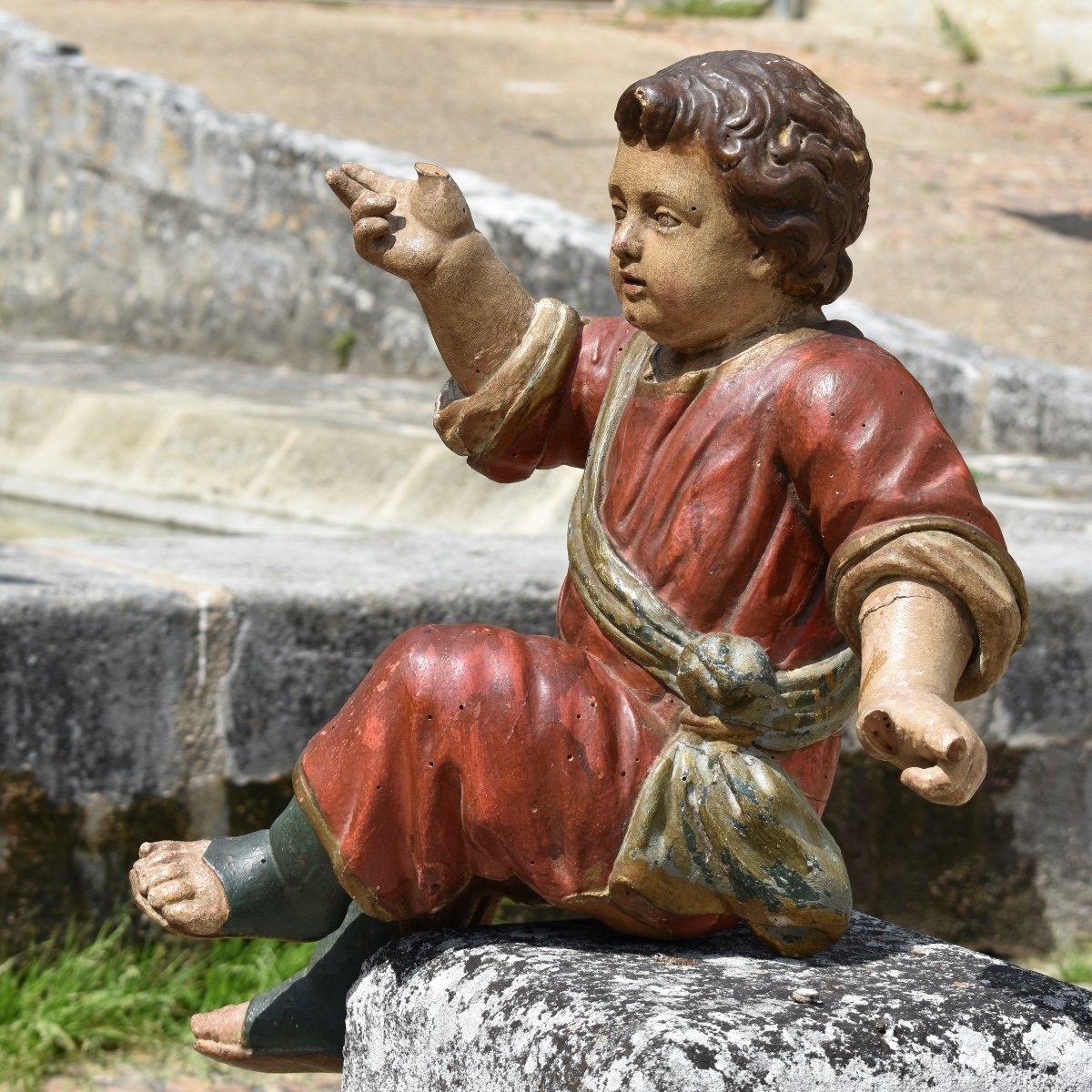 Sculpture baroque d&rsquo;enfant en bois polychrome - France - Milieu du XVIIIe -photo-4