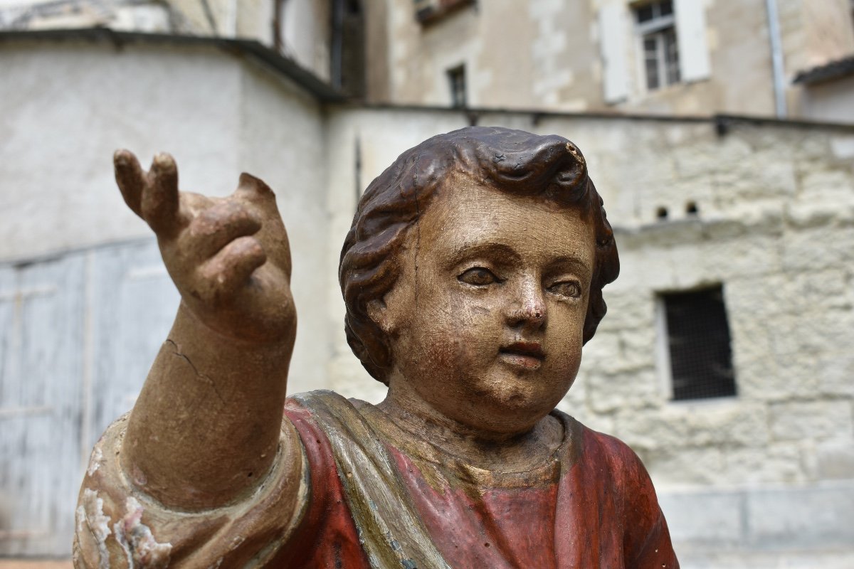 Sculpture baroque d&rsquo;enfant en bois polychrome - France - Milieu du XVIIIe -photo-1