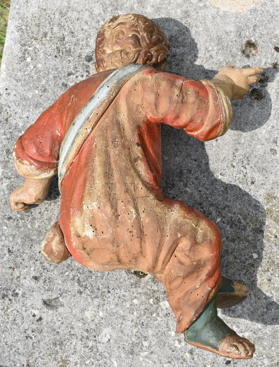 Sculpture baroque d&rsquo;enfant en bois polychrome - France - Milieu du XVIIIe -photo-2