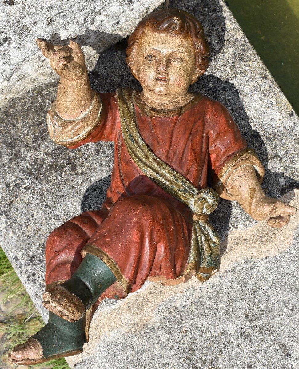 Sculpture baroque d&rsquo;enfant en bois polychrome - France - Milieu du XVIIIe -photo-3