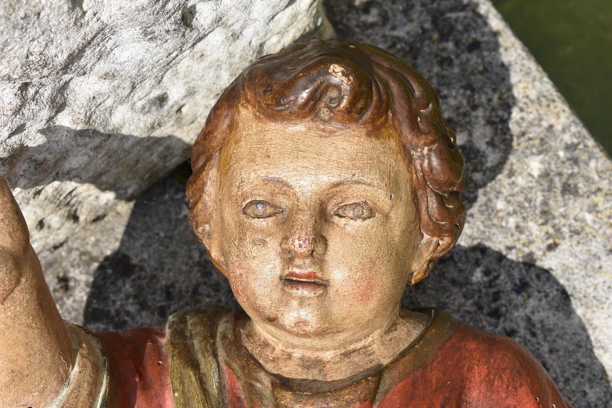 Sculpture baroque d&rsquo;enfant en bois polychrome - France - Milieu du XVIIIe -photo-4