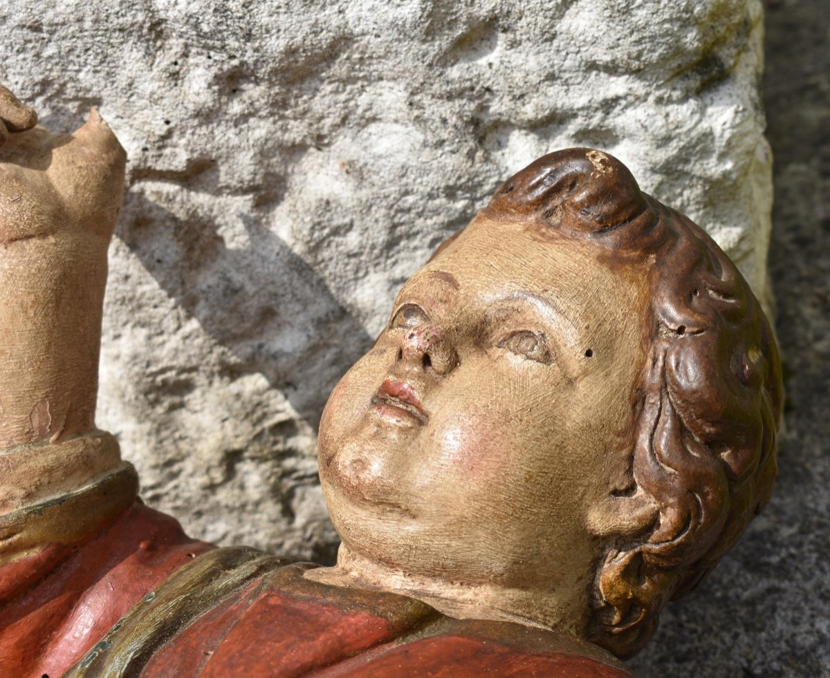 Sculpture baroque d&rsquo;enfant en bois polychrome - France - Milieu du XVIIIe -photo-5