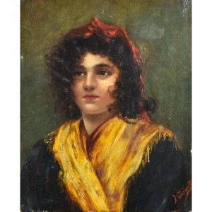 &Eacute;cole du XIXe - Portrait de jeune femme - huile sur toile