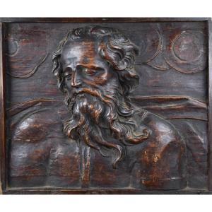 Portrait de Dieu le Père - bas relief en bois - XVIIe