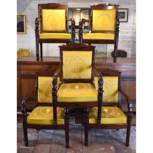 Five Empire Period Mahogany Armchairs