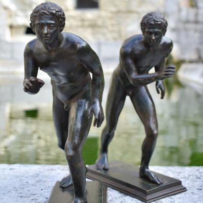 - Bronze du Grand Tour fin XIXe - Les deux coureurs d&rsquo;apr&egrave;s l&rsquo;antique Villa Papyrus Herculanum