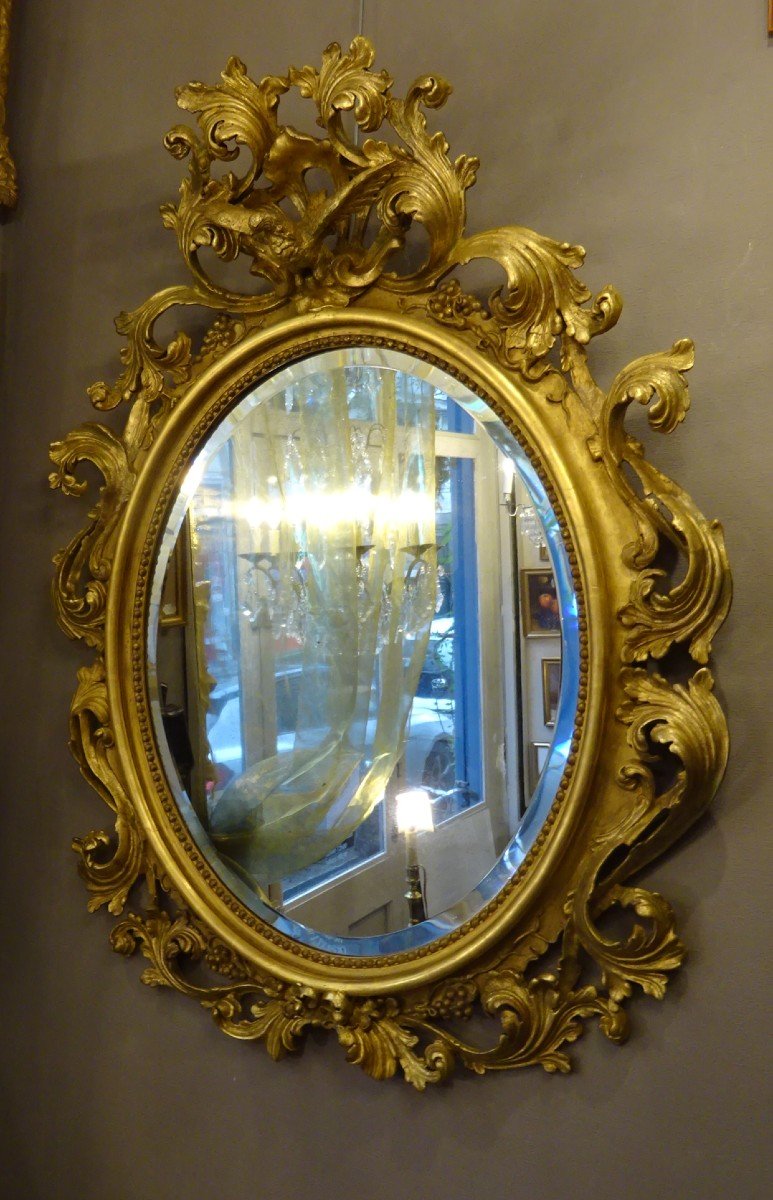 Miroir Ovale En Bois Stuqué Et Doré d'époque Second Empire-photo-2