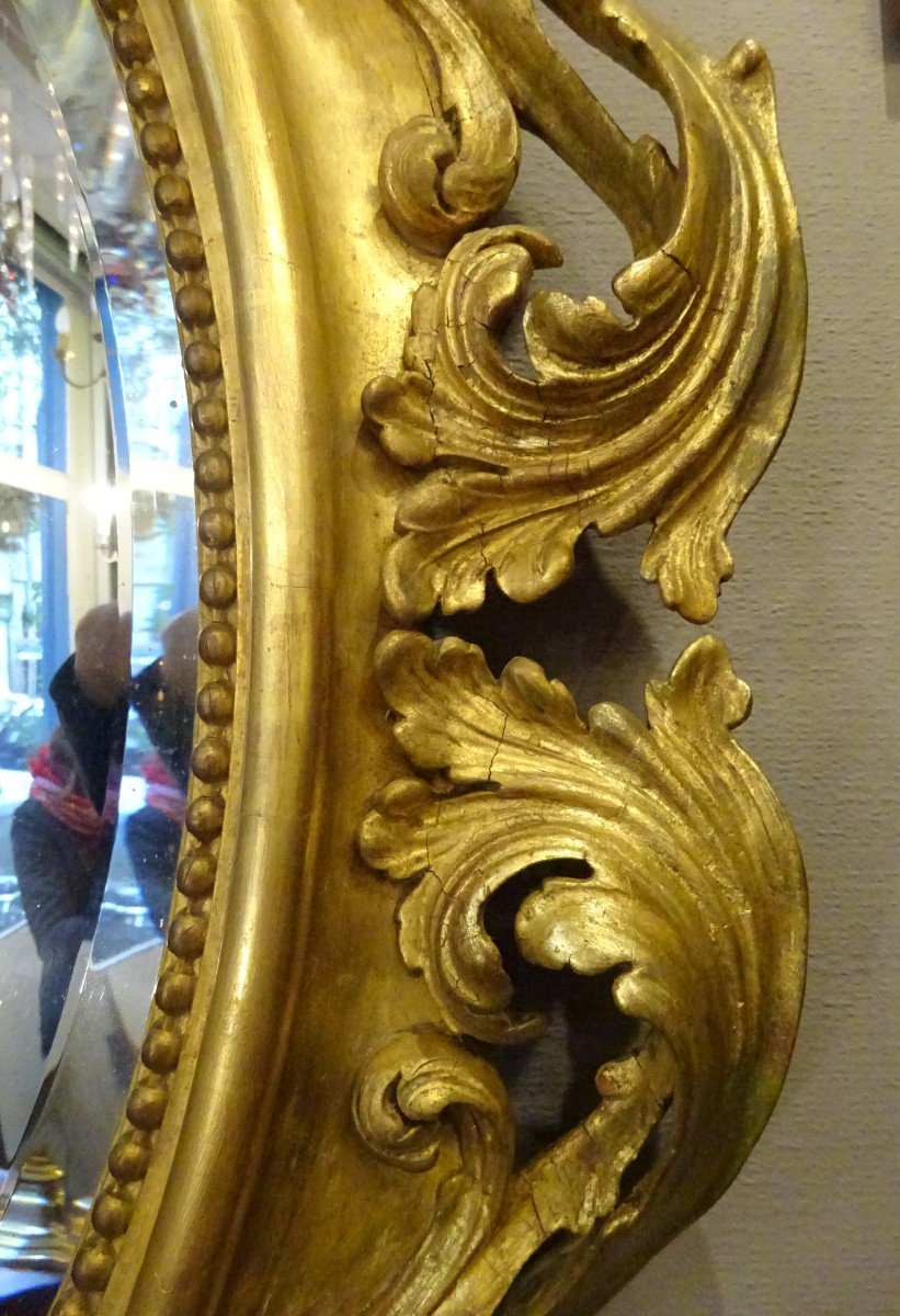 Miroir Ovale En Bois Stuqué Et Doré d'époque Second Empire-photo-3