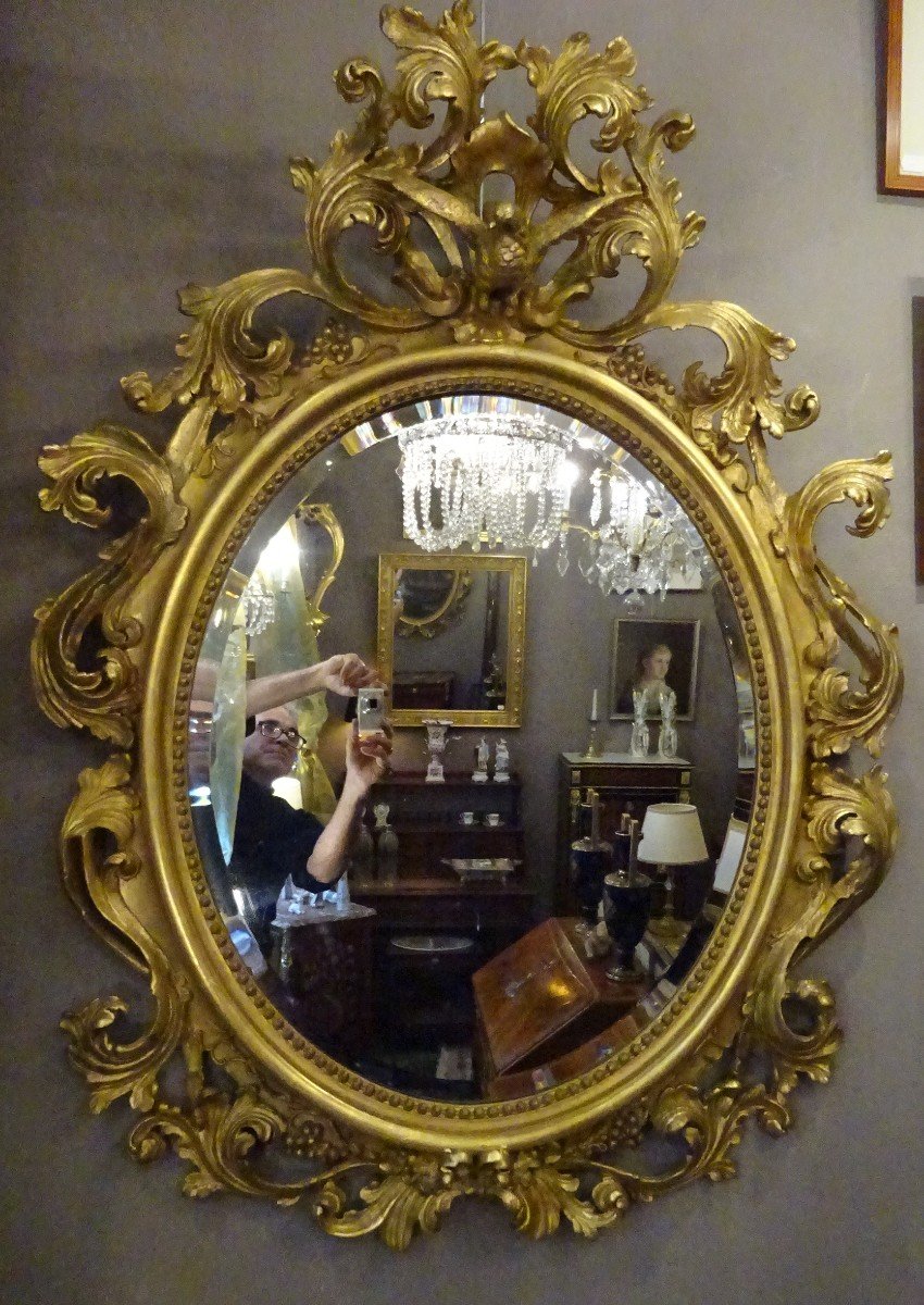 Miroir Ovale En Bois Stuqué Et Doré d'époque Second Empire-photo-4