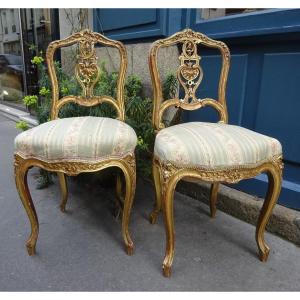 Pair Of Living Room Chairs In Golden Wood, Napoleon III Period