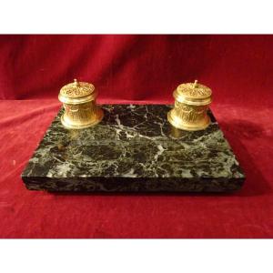 Office Inkwell In Marble And Gilt Bronze