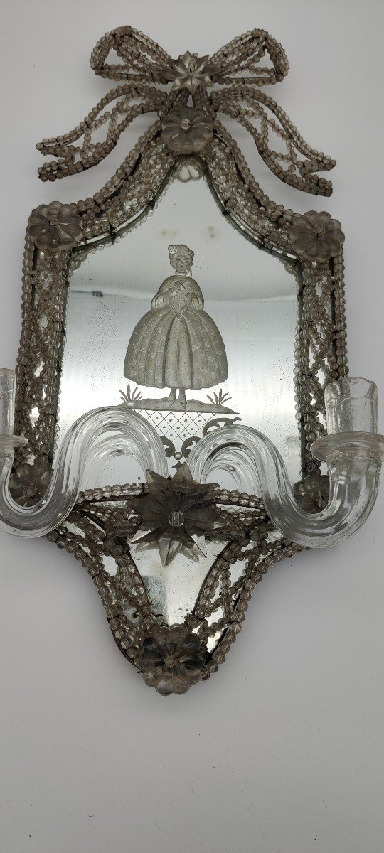 Pair Of Mirrors Decorated With Pierrot And Columbine -photo-3