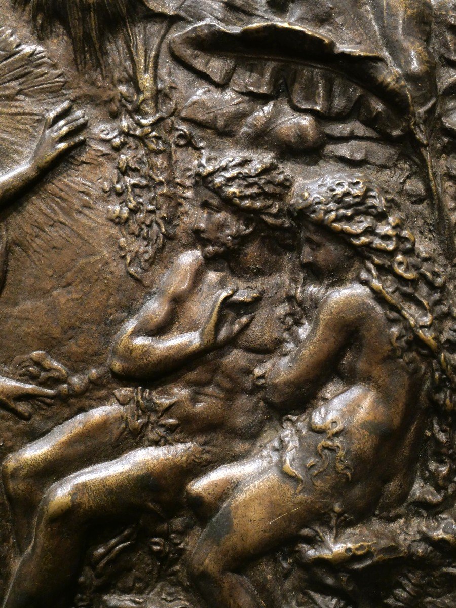 Médaillon En Bronze l'Archange Michel Chassant Adam Et Eve Du Paradis-photo-2