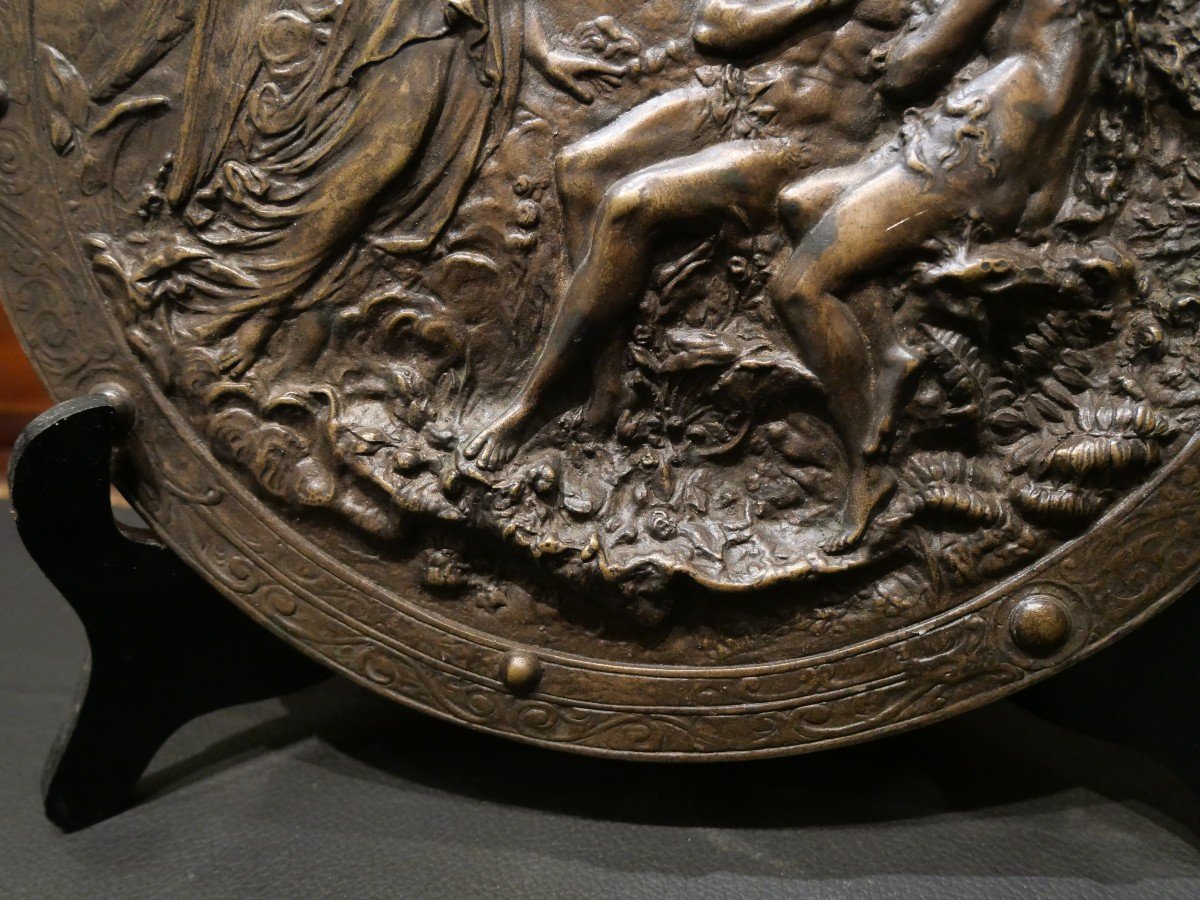 Médaillon En Bronze l'Archange Michel Chassant Adam Et Eve Du Paradis-photo-4