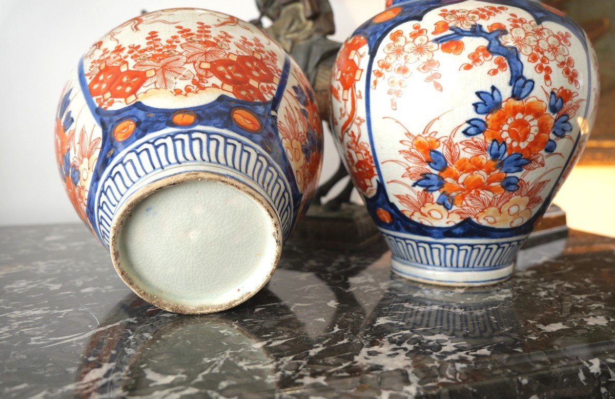 Paire De Pots En Faience d'Imari 19e-photo-2