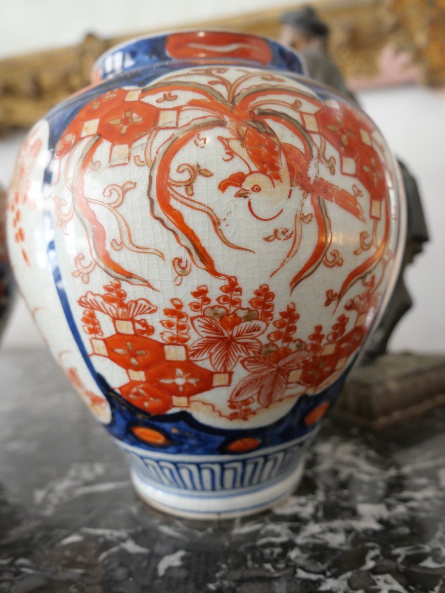 Paire De Pots En Faience d'Imari 19e-photo-3