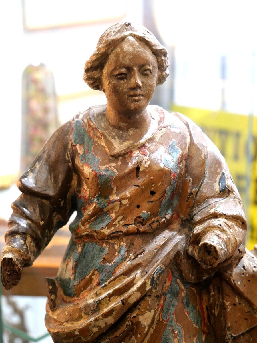 Saint Barbara In Carved Wood 17th Century-photo-2