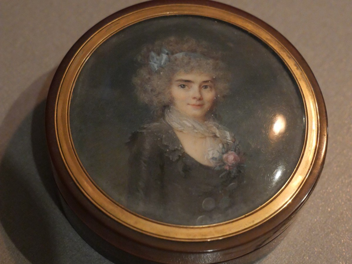 Snuffbox With Miniature In Blond Tortoiseshell-photo-2