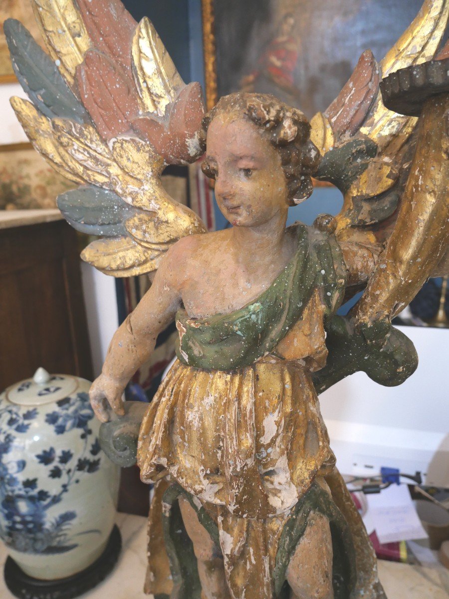 17th Century Carved Wooden Angel-photo-2