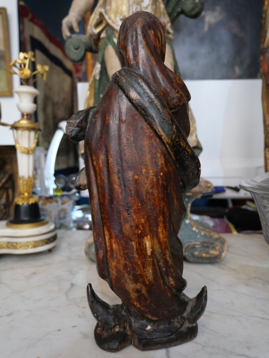 Virgin In Carved Wood, Early 18th Century-photo-2