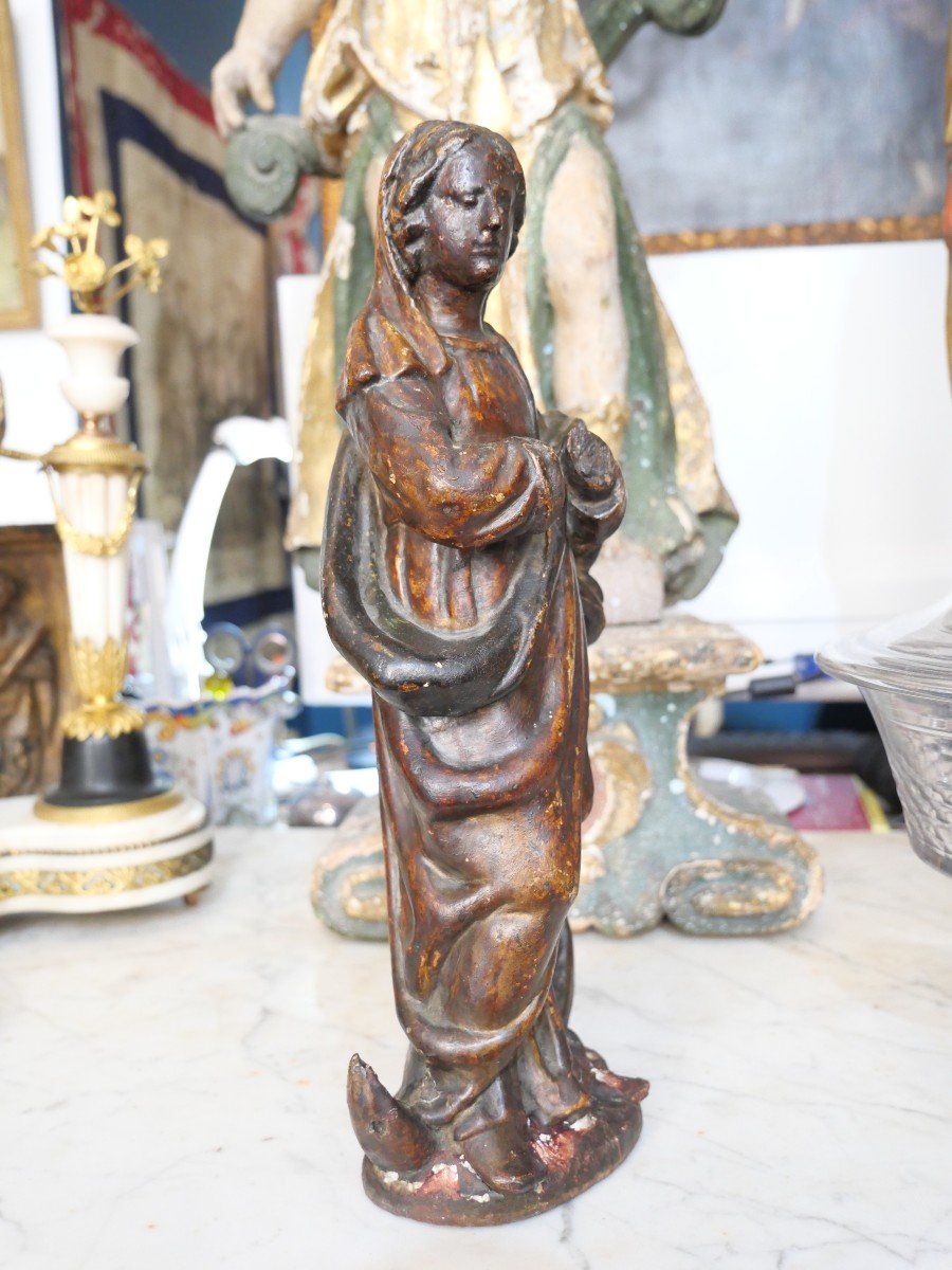 Virgin In Carved Wood, Early 18th Century-photo-1