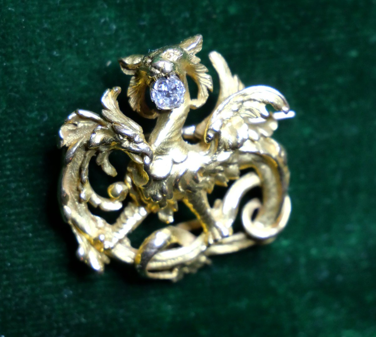 19th Century Gold Chimera Brooch