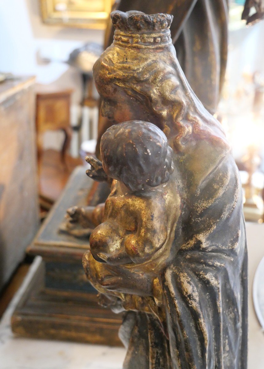 Virgin And Child In Carton Boilli 18th Century-photo-2