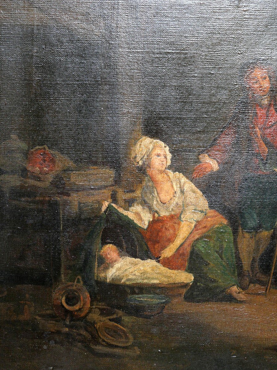 Scène d'Intérieur Huile Sur Toile 19e-photo-3