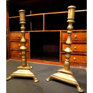 Pair Of 17th Bronze Candlesticks