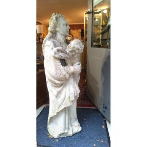 Vierge à l'Enfant En Pierre Calcaire 