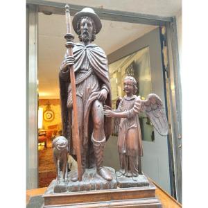 Saint Roch En Bois Sculpté 17e