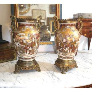 Paire De Vases Satsuma Fin Du XIXe 