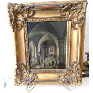 Flemish School Church Interior 17th Century