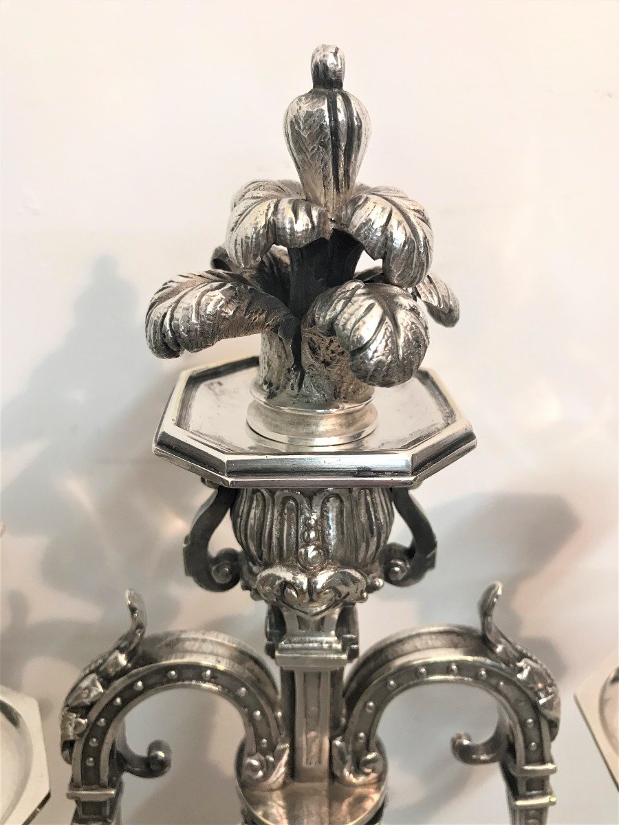 Paire de candélabres en bronze argenté XIXème siècle-photo-1